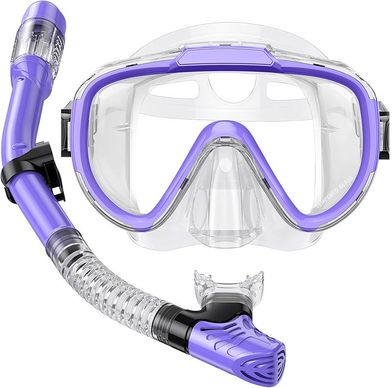 Seovediary Snorkel Set Adults Snorkeling Gear Anti-Fog Panoramic View Swim Mask Dry Top Snorkel Kit with Carry Bag for Snorkeling Scuba Diving Swimming Travel - Image 1